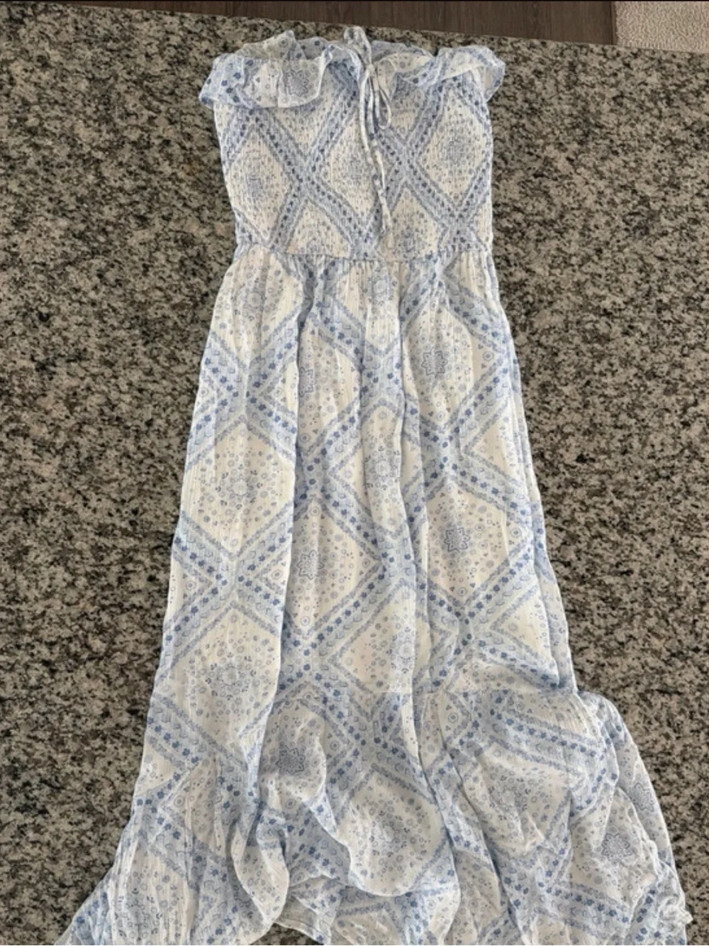 Abercrombie & Fitch Blue and White Strapless Paisley Maxi Dress